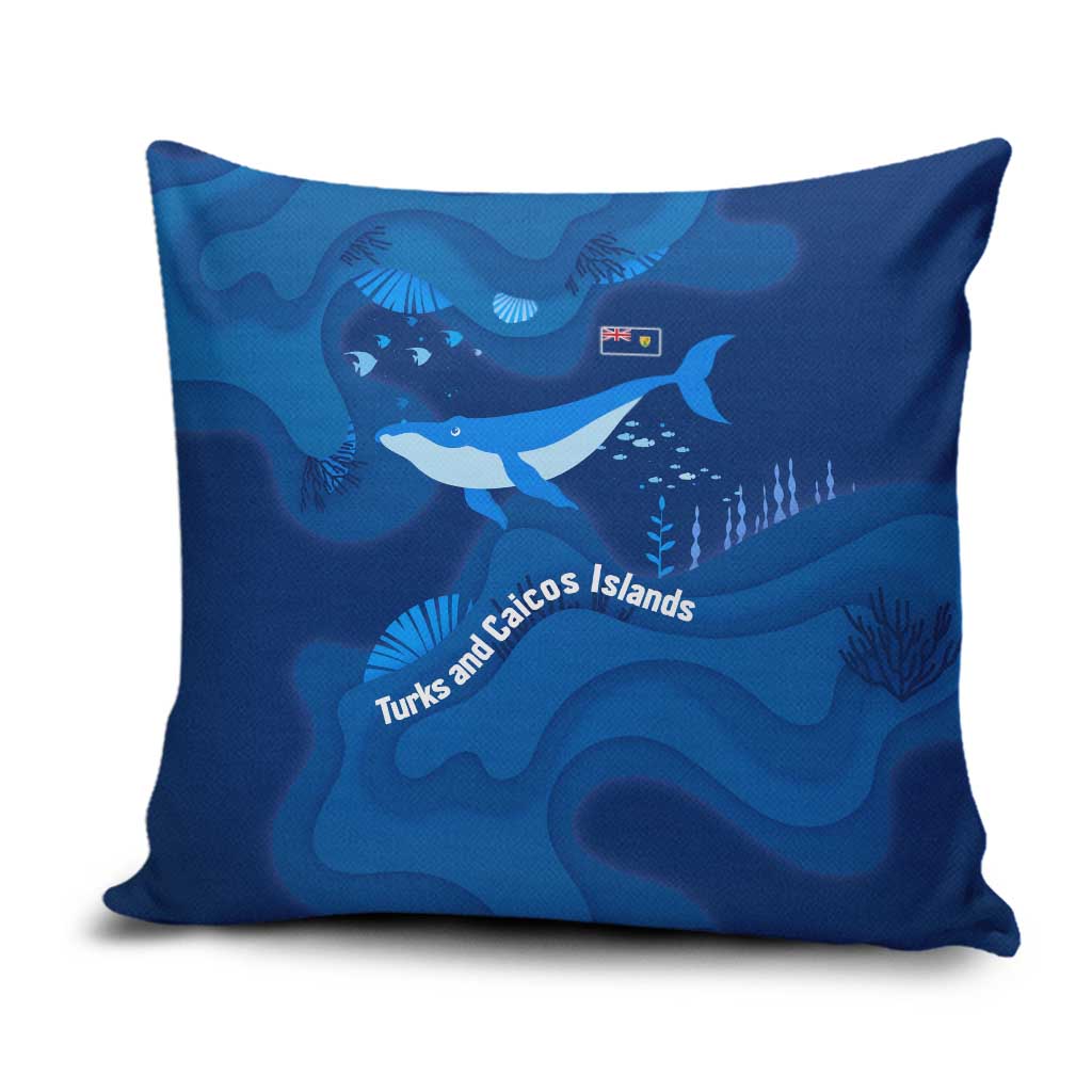 Turks and Caicos Islands Pillow Cover with Blue Ocean Whale and Coral Reef Design - Wonder Print Shop