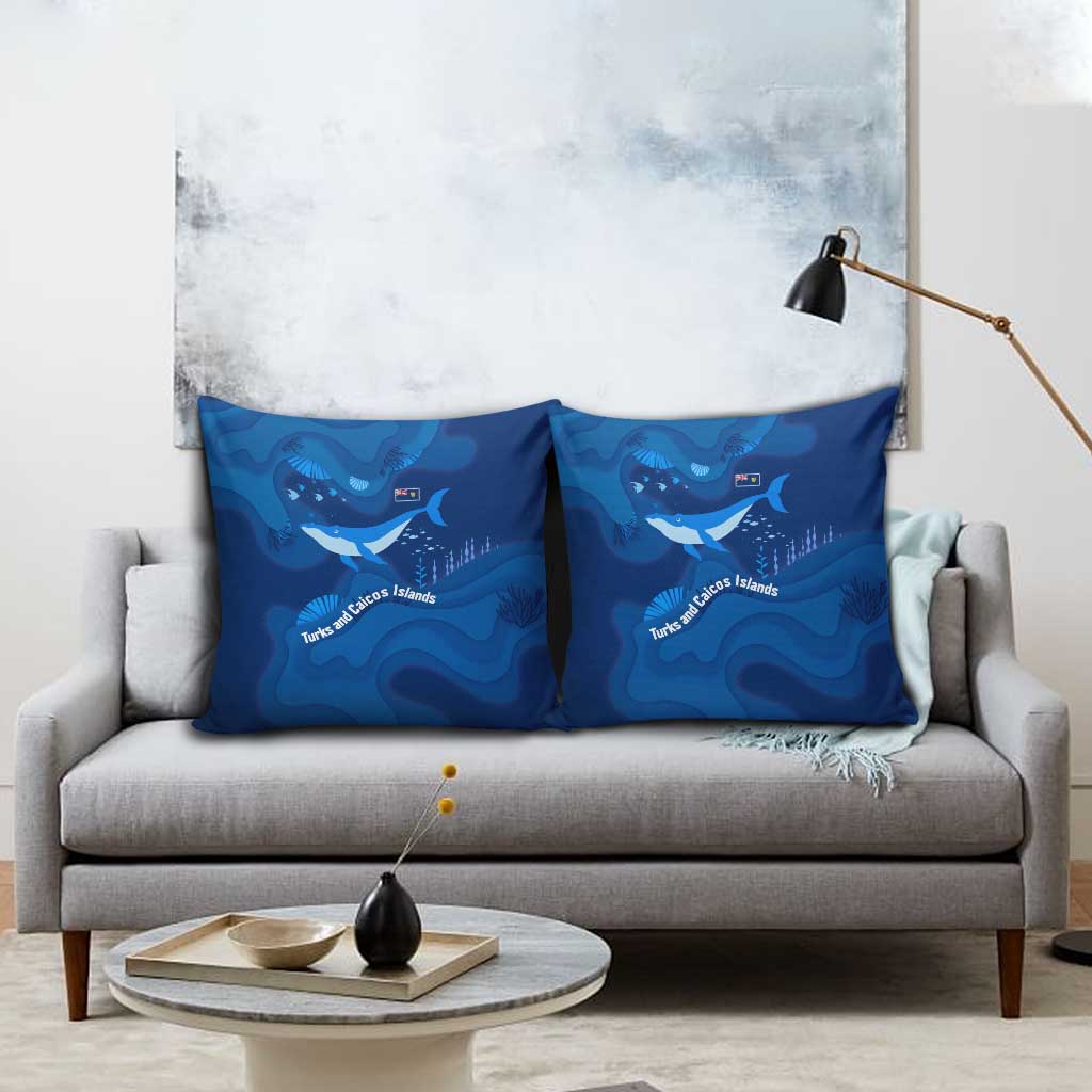 Turks and Caicos Islands Pillow Cover with Blue Ocean Whale and Coral Reef Design - Wonder Print Shop