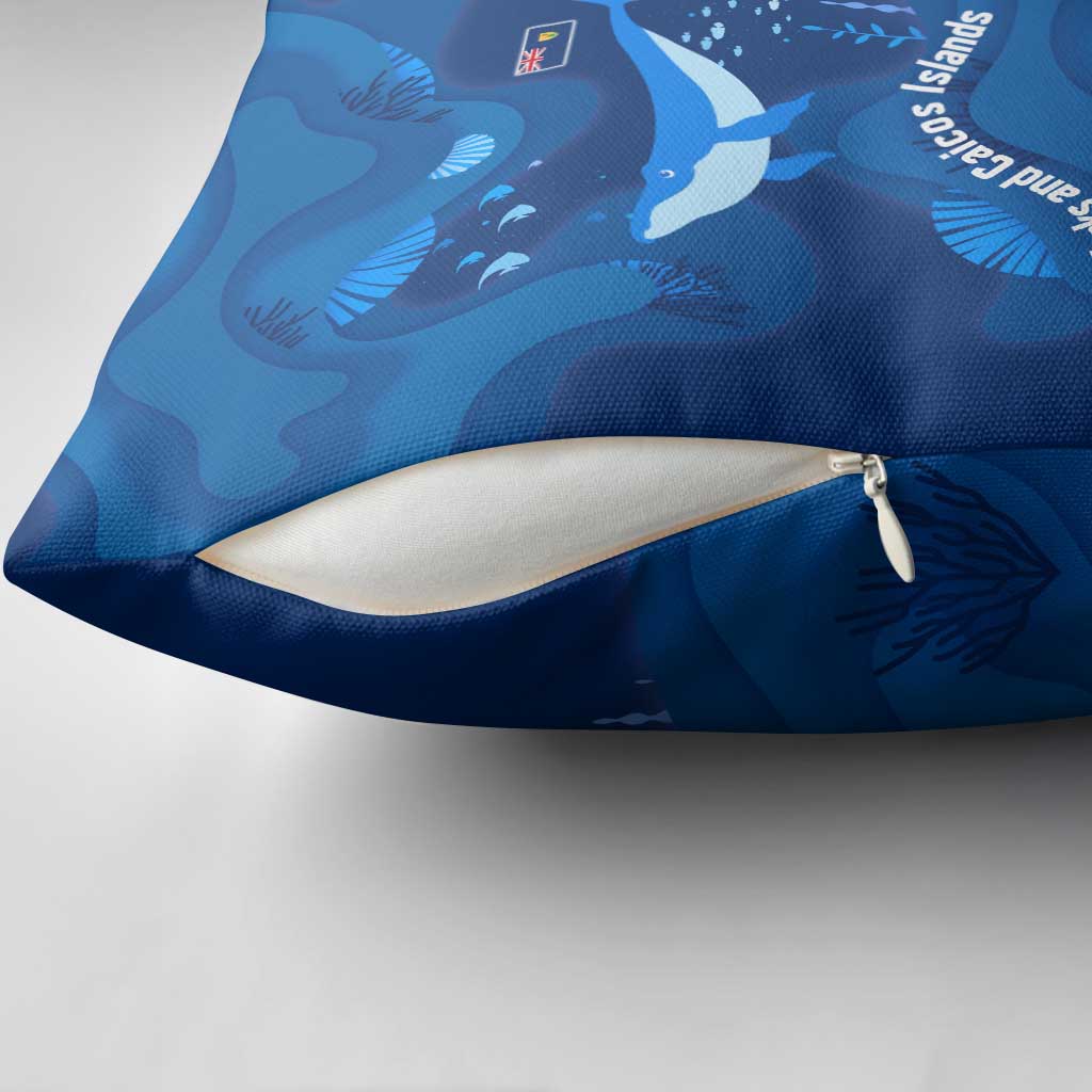 Turks and Caicos Islands Pillow Cover with Blue Ocean Whale and Coral Reef Design - Wonder Print Shop