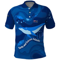 Turks and Caicos Islands Polo Shirt with Blue Ocean Whale and Coral Reef Design - Wonder Print Shop