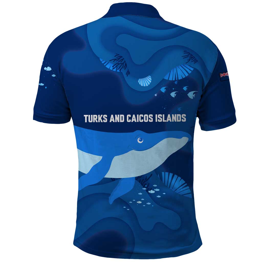 Turks and Caicos Islands Polo Shirt with Blue Ocean Whale and Coral Reef Design - Wonder Print Shop