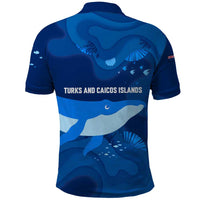 Turks and Caicos Islands Polo Shirt with Blue Ocean Whale and Coral Reef Design - Wonder Print Shop