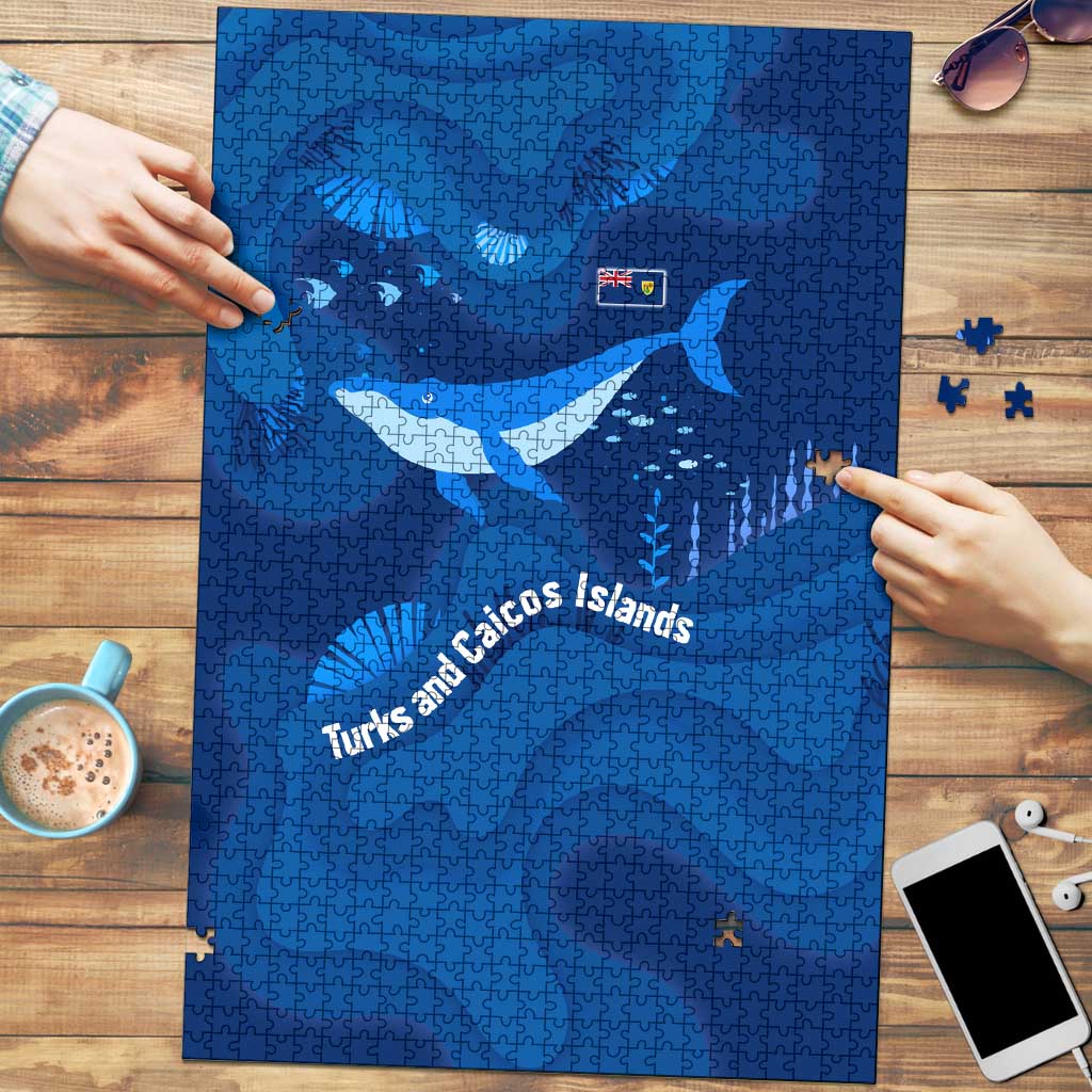 Turks and Caicos Islands Puzzle with Blue Ocean Whale and Coral Reef Design - Wonder Print Shop