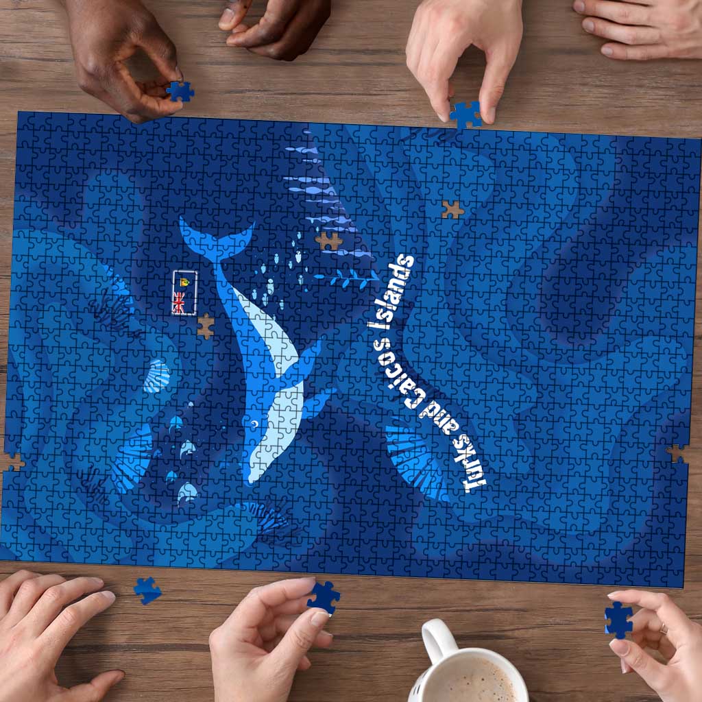 Turks and Caicos Islands Puzzle with Blue Ocean Whale and Coral Reef Design - Wonder Print Shop