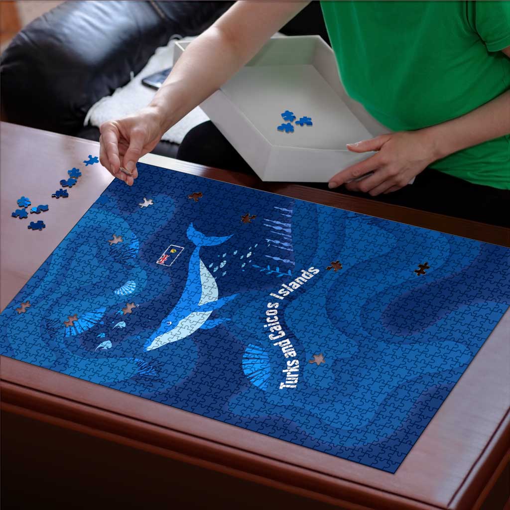 Turks and Caicos Islands Puzzle with Blue Ocean Whale and Coral Reef Design - Wonder Print Shop