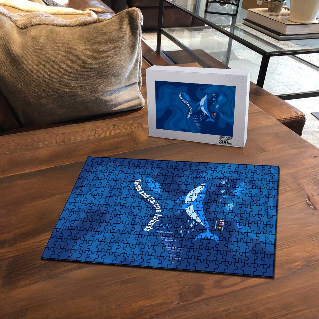 Turks and Caicos Islands Puzzle with Blue Ocean Whale and Coral Reef Design - Wonder Print Shop