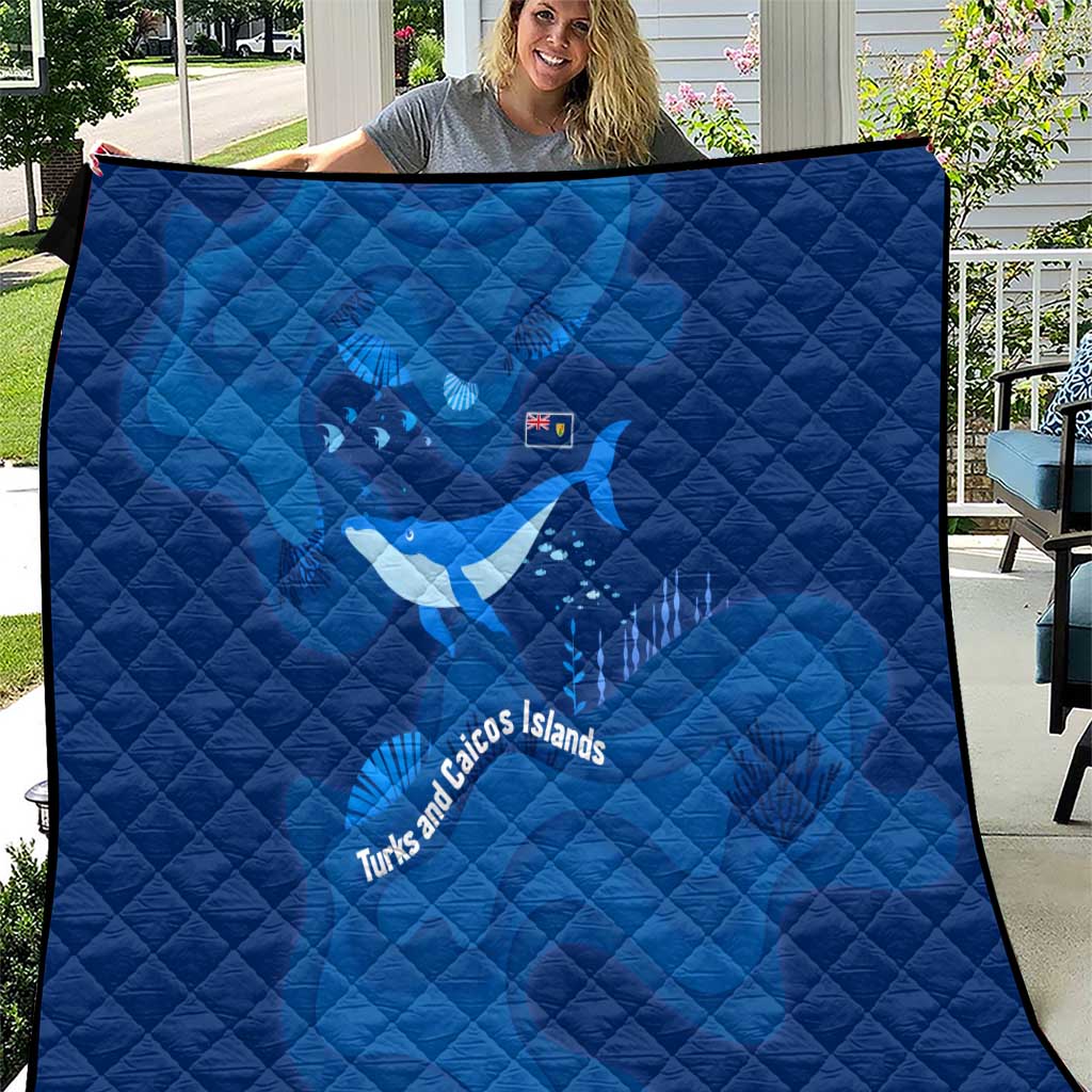 Turks and Caicos Islands Quilt with Blue Ocean Whale and Coral Reef Design - Wonder Print Shop
