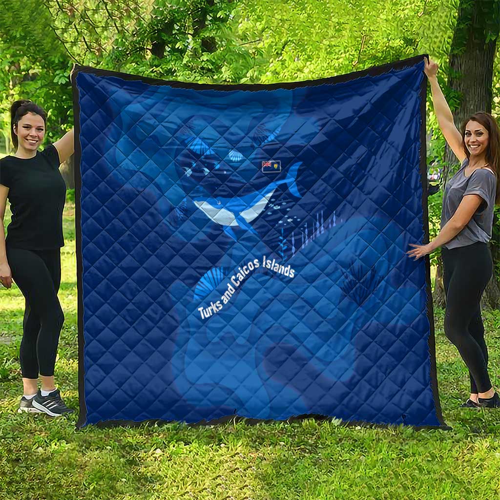 Turks and Caicos Islands Quilt with Blue Ocean Whale and Coral Reef Design - Wonder Print Shop