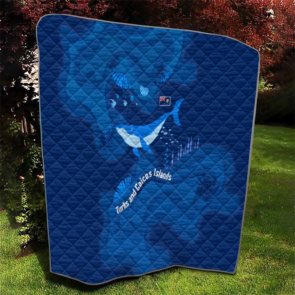 Turks and Caicos Islands Quilt with Blue Ocean Whale and Coral Reef Design - Wonder Print Shop