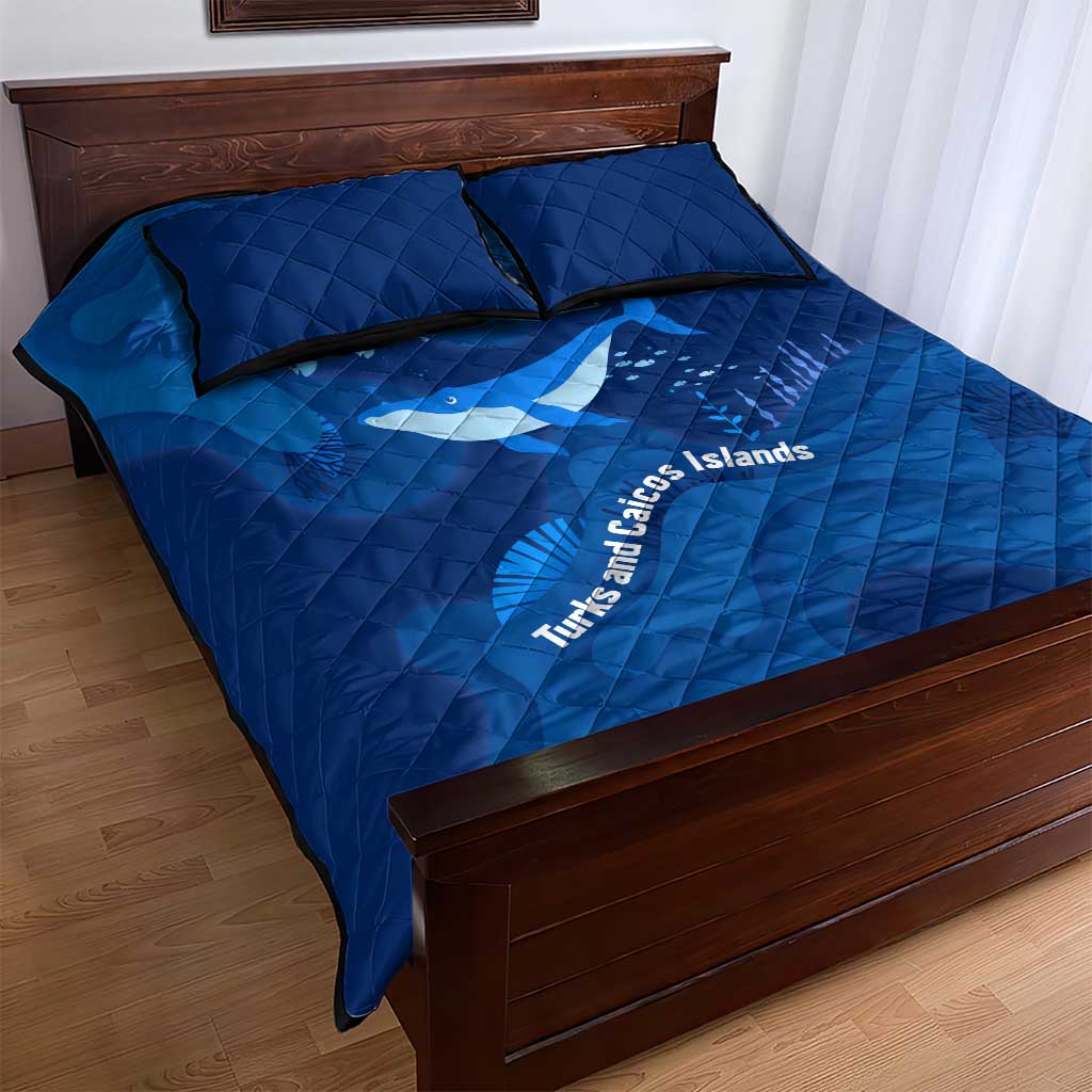 Turks and Caicos Islands Quilt Bed Set with Blue Ocean Whale and Coral Reef Design - Wonder Print Shop