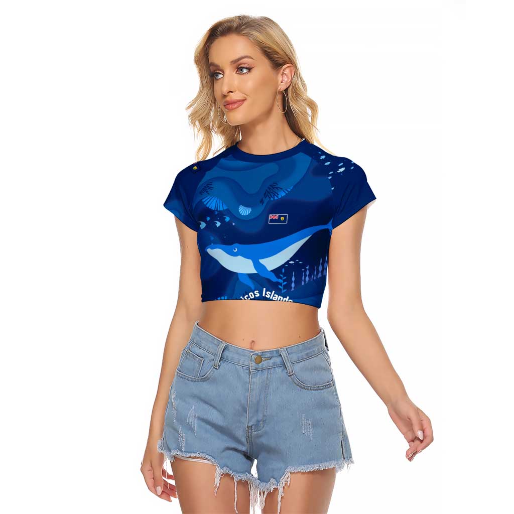 Turks and Caicos Islands Raglan Cropped T Shirt with Blue Ocean Whale and Coral Reef Design - Wonder Print Shop