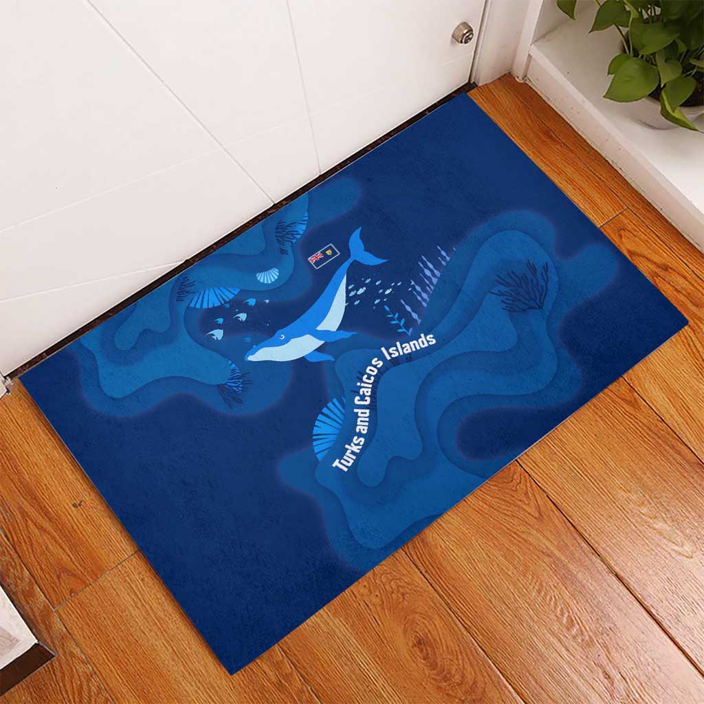Turks and Caicos Islands Rubber Doormat with Blue Ocean Whale and Coral Reef Design - Wonder Print Shop