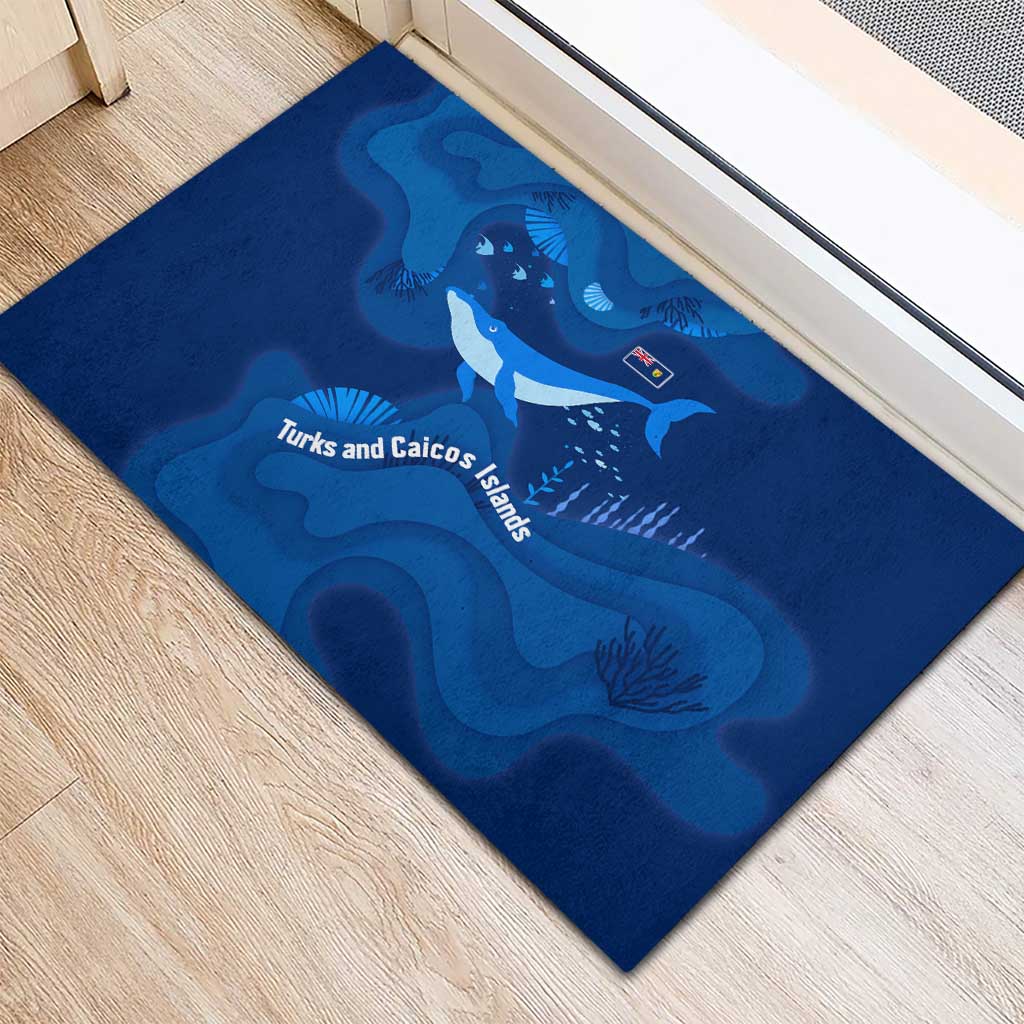 Turks and Caicos Islands Rubber Doormat with Blue Ocean Whale and Coral Reef Design - Wonder Print Shop