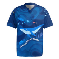 Turks and Caicos Islands Rugby Jersey with Blue Ocean Whale and Coral Reef Design - Wonder Print Shop