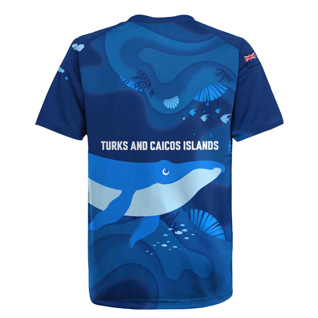 Turks and Caicos Islands Rugby Jersey with Blue Ocean Whale and Coral Reef Design - Wonder Print Shop