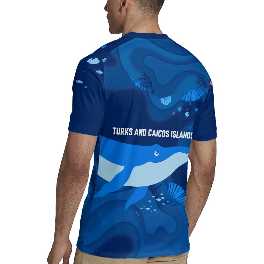 Turks and Caicos Islands Rugby Jersey with Blue Ocean Whale and Coral Reef Design - Wonder Print Shop