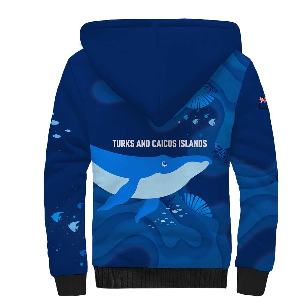 Turks and Caicos Islands Sherpa Hoodie with Blue Ocean Whale and Coral Reef Design - Wonder Print Shop