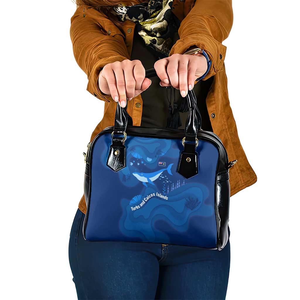 Turks and Caicos Islands Shoulder Handbag with Blue Ocean Whale and Coral Reef Design - Wonder Print Shop