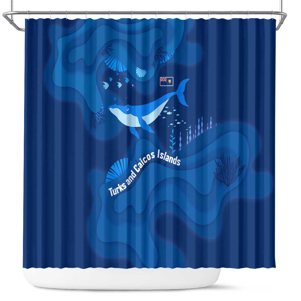 Turks and Caicos Islands Shower Curtain with Blue Ocean Whale and Coral Reef Design - Wonder Print Shop
