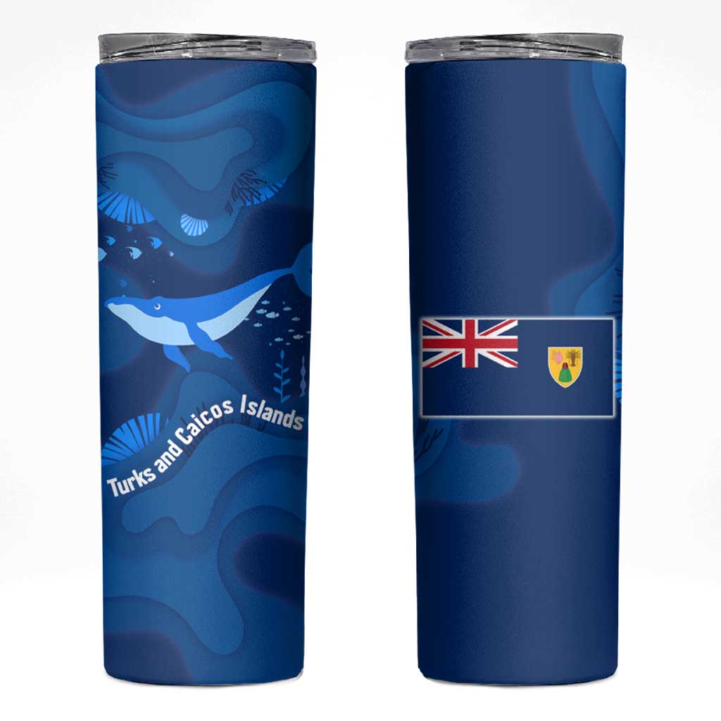 Turks and Caicos Islands Skinny Tumbler with Blue Ocean Whale and Coral Reef Design - Wonder Print Shop