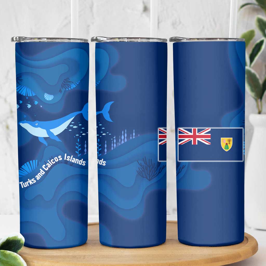 Turks and Caicos Islands Skinny Tumbler with Blue Ocean Whale and Coral Reef Design - Wonder Print Shop