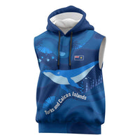 Turks and Caicos Islands Sleeveless Hoodie with Blue Ocean Whale and Coral Reef Design - Wonder Print Shop