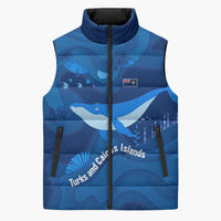 Turks and Caicos Islands Sleeveless Puffer Jacket with Blue Ocean Whale and Coral Reef Design - Wonder Print Shop