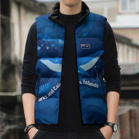 Turks and Caicos Islands Sleeveless Puffer Jacket with Blue Ocean Whale and Coral Reef Design - Wonder Print Shop