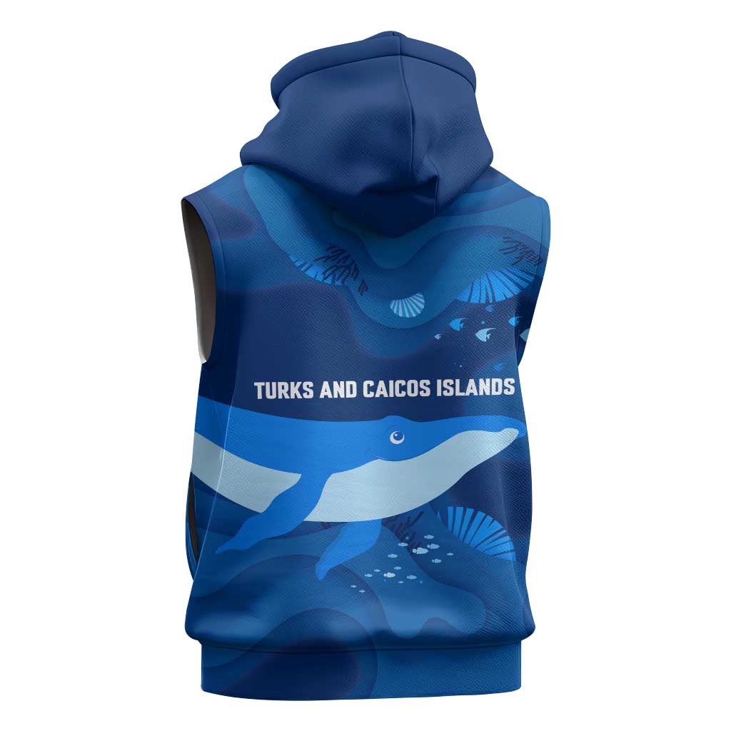 Turks and Caicos Islands Sleeveless Zip Hoodie with Blue Ocean Whale and Coral Reef Design - Wonder Print Shop