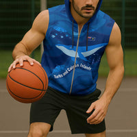 Turks and Caicos Islands Sleeveless Zip Hoodie with Blue Ocean Whale and Coral Reef Design - Wonder Print Shop