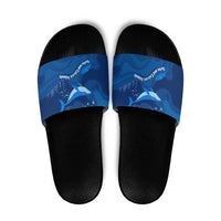 Turks and Caicos Islands Slide Sandals with Blue Ocean Whale and Coral Reef Design - Wonder Print Shop