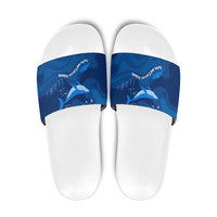 Turks and Caicos Islands Slide Sandals with Blue Ocean Whale and Coral Reef Design - Wonder Print Shop