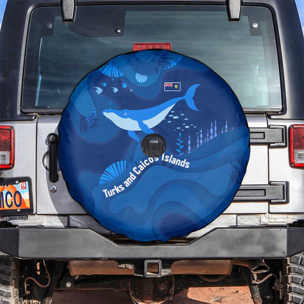 Turks and Caicos Islands Spare Tire Cover with Blue Ocean Whale and Coral Reef Design - Wonder Print Shop