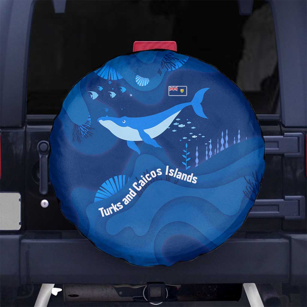 Turks and Caicos Islands Spare Tire Cover with Blue Ocean Whale and Coral Reef Design - Wonder Print Shop