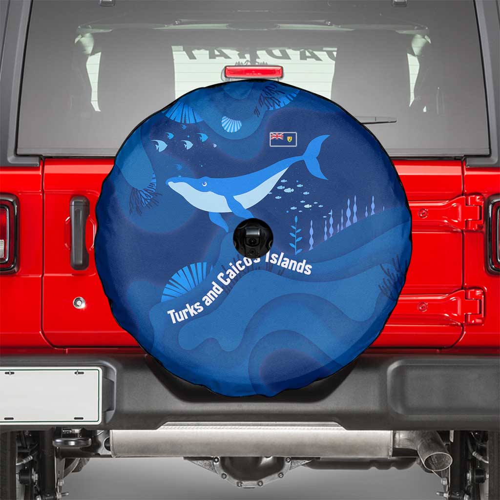 Turks and Caicos Islands Spare Tire Cover with Blue Ocean Whale and Coral Reef Design - Wonder Print Shop
