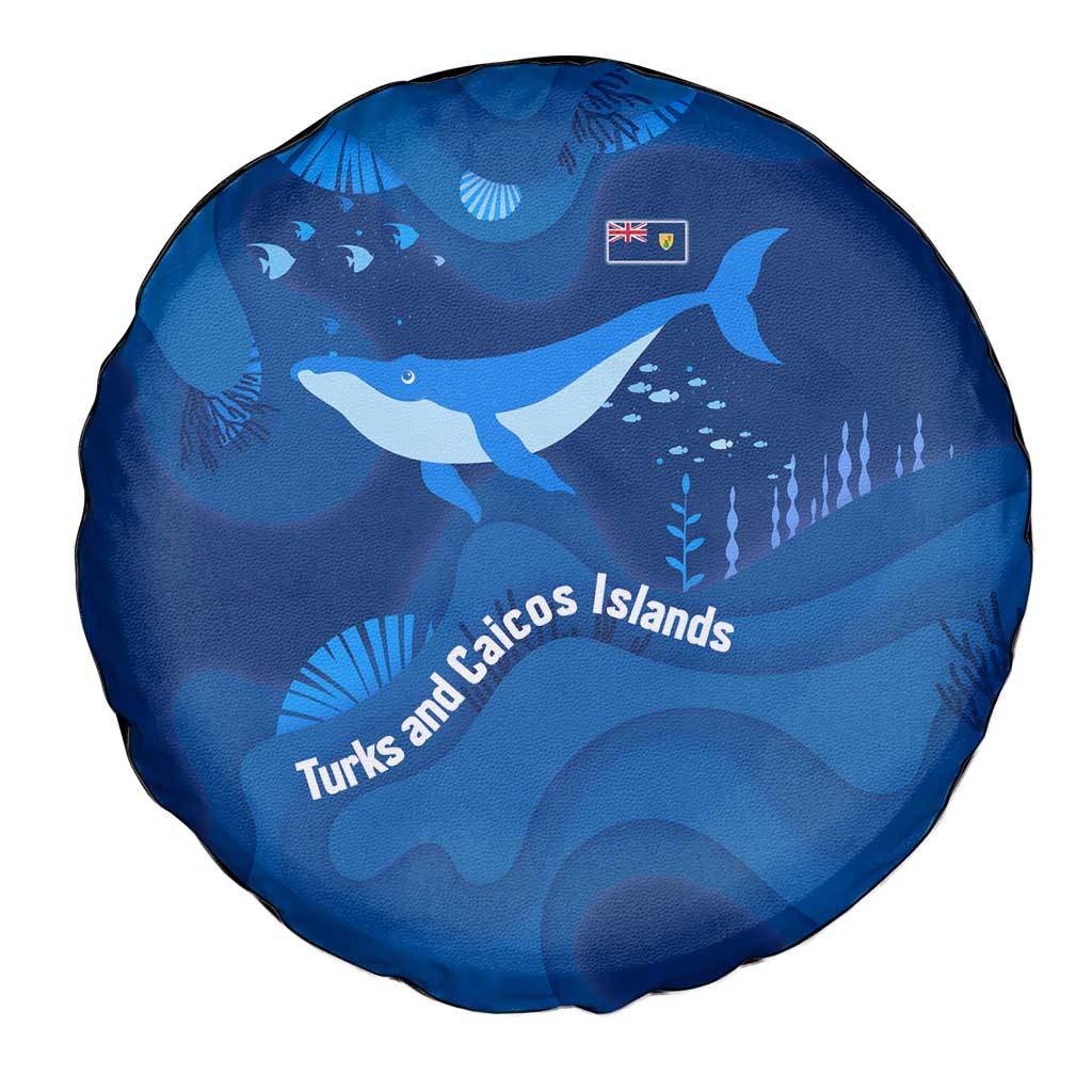 Turks and Caicos Islands Spare Tire Cover with Blue Ocean Whale and Coral Reef Design - Wonder Print Shop