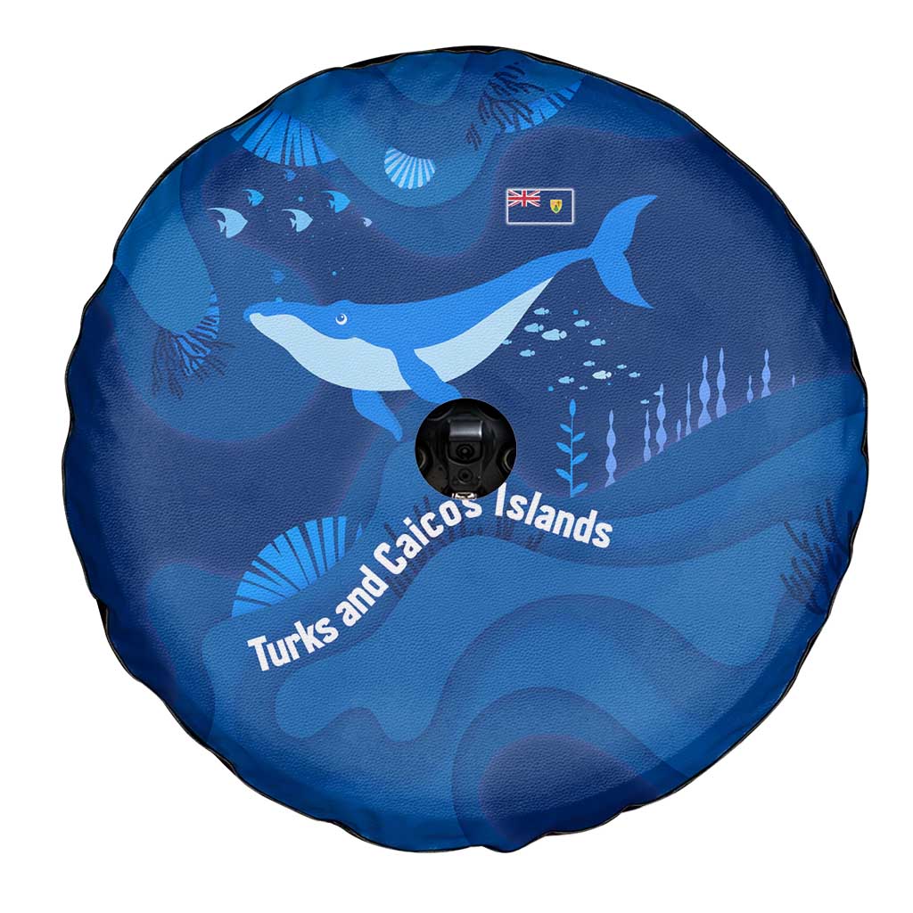 Turks and Caicos Islands Spare Tire Cover with Blue Ocean Whale and Coral Reef Design - Wonder Print Shop