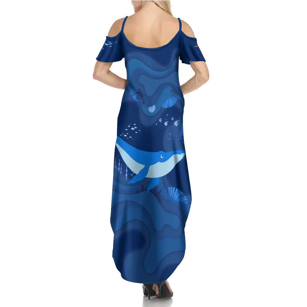 Turks and Caicos Islands Summer Maxi Dress with Blue Ocean Whale and Coral Reef Design - Wonder Print Shop