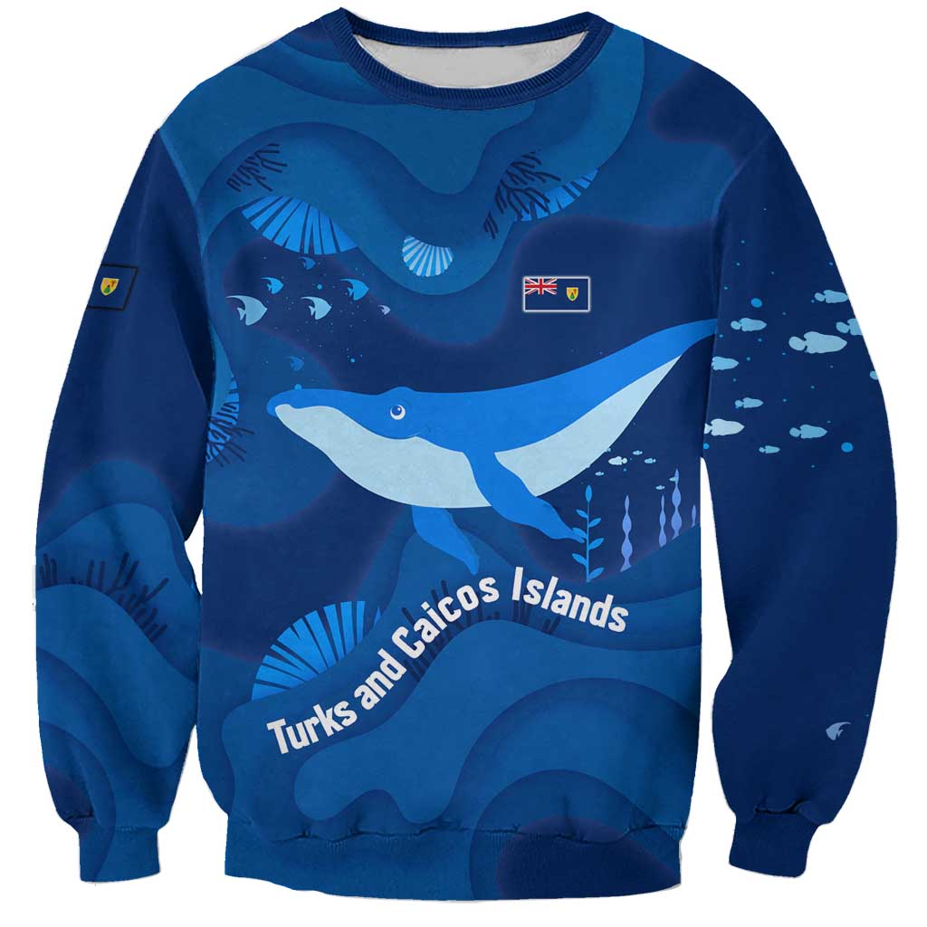 Turks and Caicos Islands Sweatshirt with Blue Ocean Whale and Coral Reef Design - Wonder Print Shop