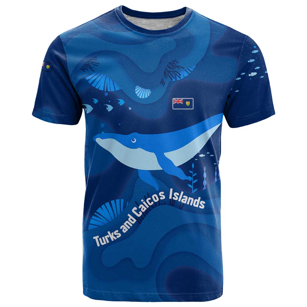 Turks and Caicos Islands T Shirt with Blue Ocean Whale and Coral Reef Design - Wonder Print Shop