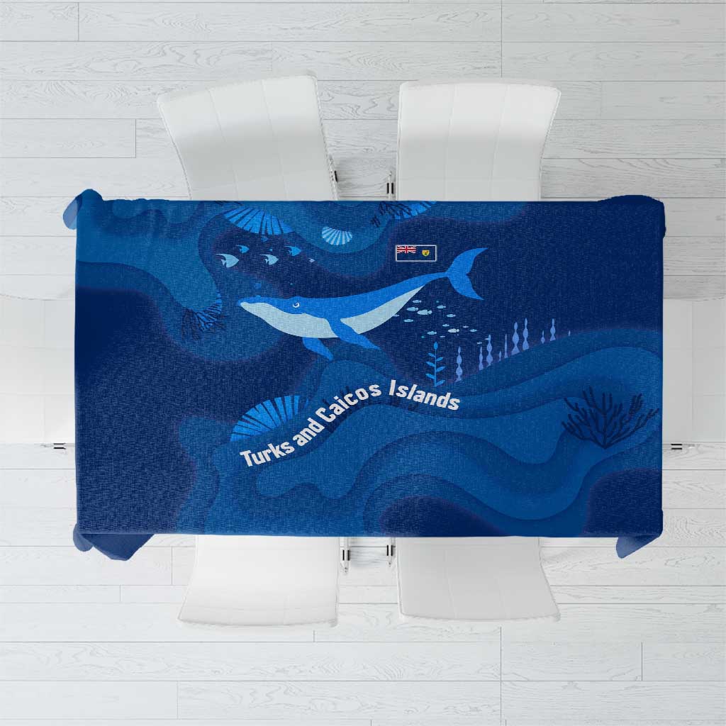 Turks and Caicos Islands Tablecloth with Blue Ocean Whale and Coral Reef Design - Wonder Print Shop