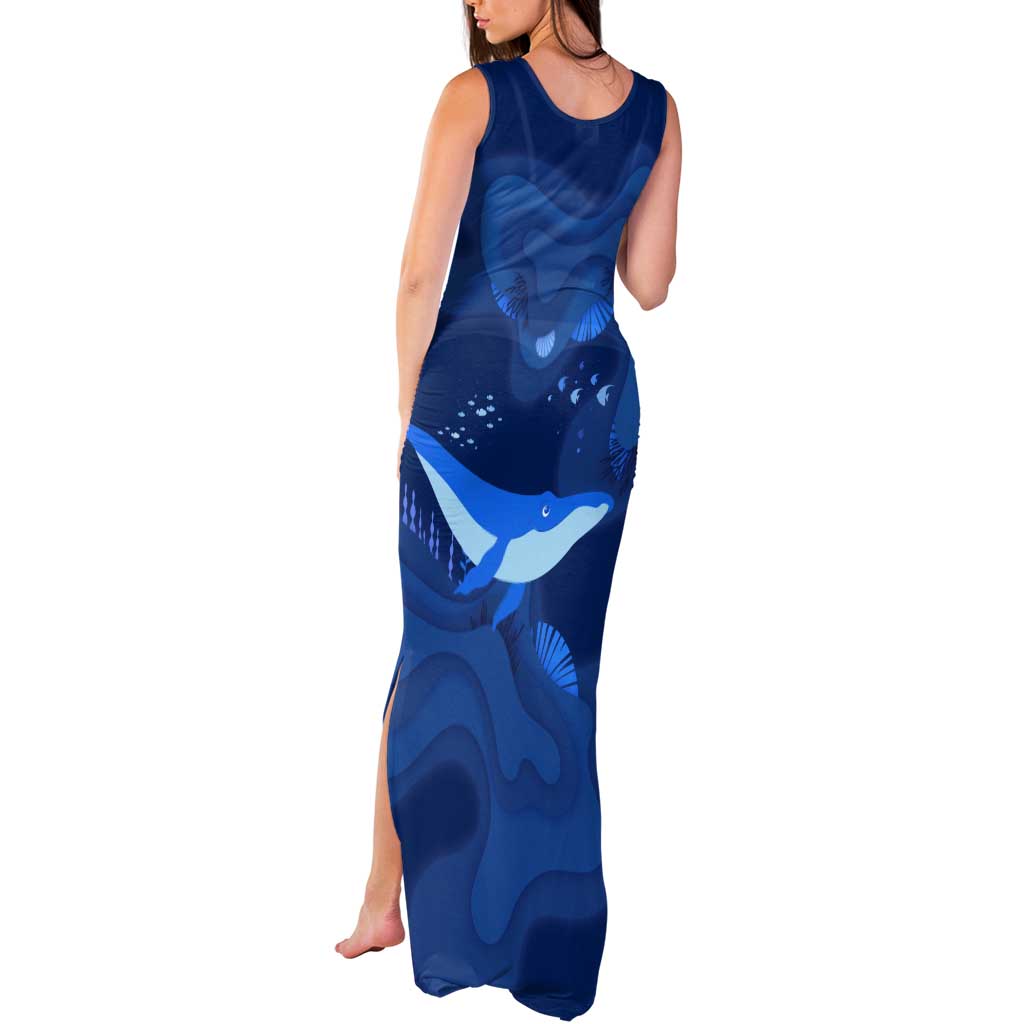 Turks and Caicos Islands Tank Maxi Dress with Blue Ocean Whale and Coral Reef Design - Wonder Print Shop