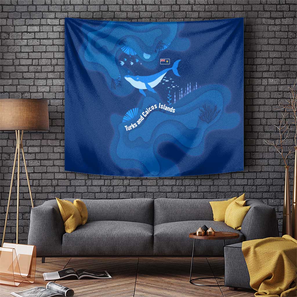 Turks and Caicos Islands Tapestry with Blue Ocean Whale and Coral Reef Design - Wonder Print Shop