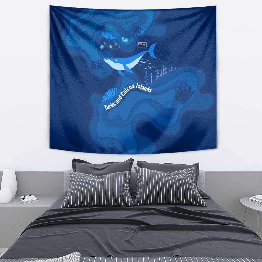 Turks and Caicos Islands Tapestry with Blue Ocean Whale and Coral Reef Design - Wonder Print Shop