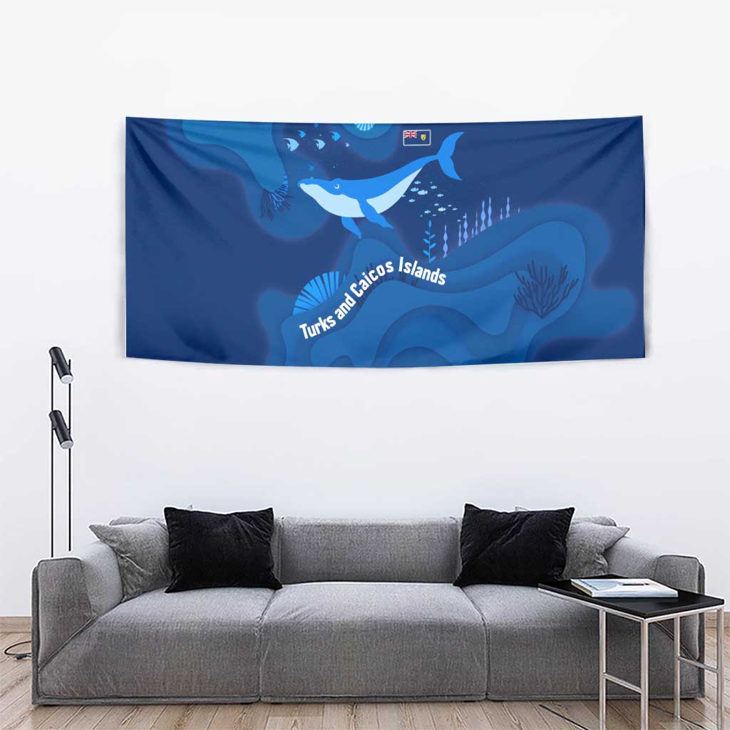 Turks and Caicos Islands Tapestry with Blue Ocean Whale and Coral Reef Design - Wonder Print Shop