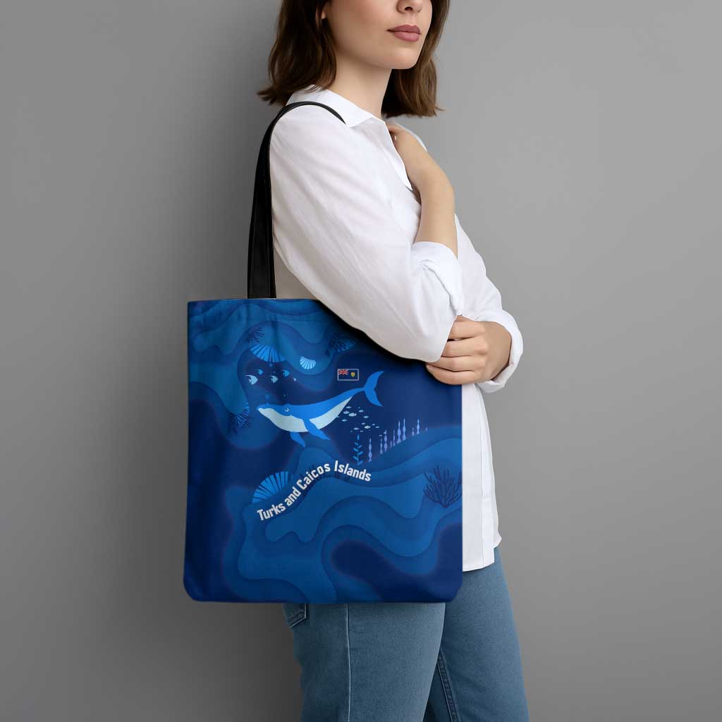 Turks and Caicos Islands Tote Bag with Blue Ocean Whale and Coral Reef Design - Wonder Print Shop