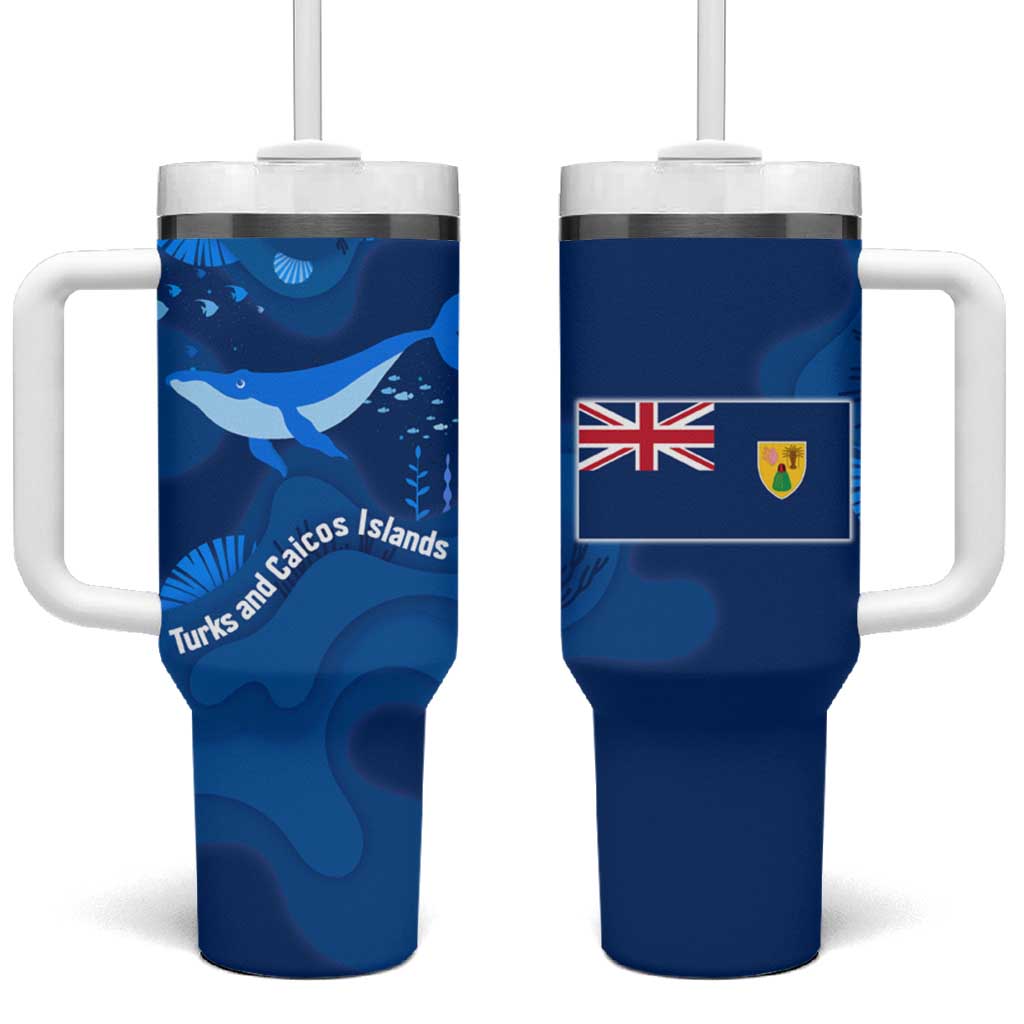 Turks and Caicos Islands Tumbler With Handle with Blue Ocean Whale and Coral Reef Design - Wonder Print Shop