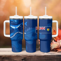 Turks and Caicos Islands Tumbler With Handle with Blue Ocean Whale and Coral Reef Design - Wonder Print Shop