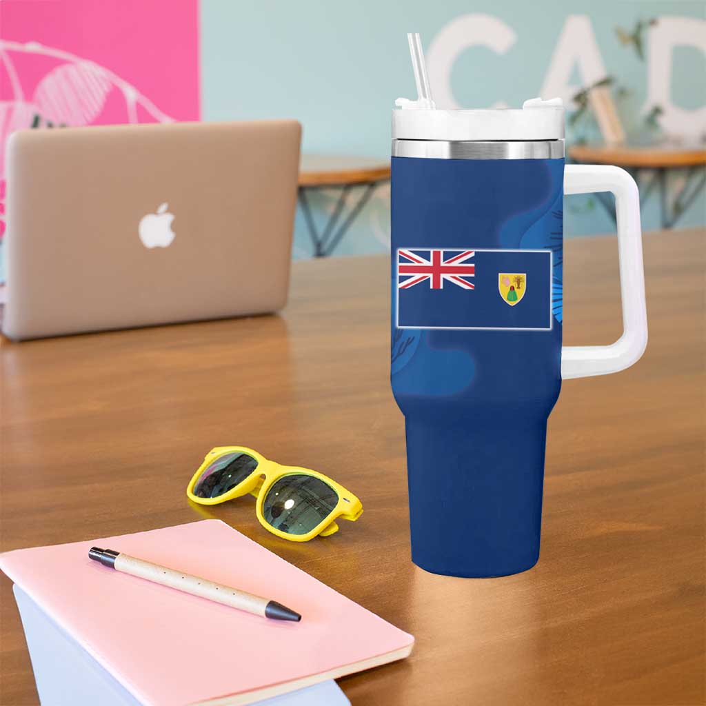 Turks and Caicos Islands Tumbler With Handle with Blue Ocean Whale and Coral Reef Design - Wonder Print Shop