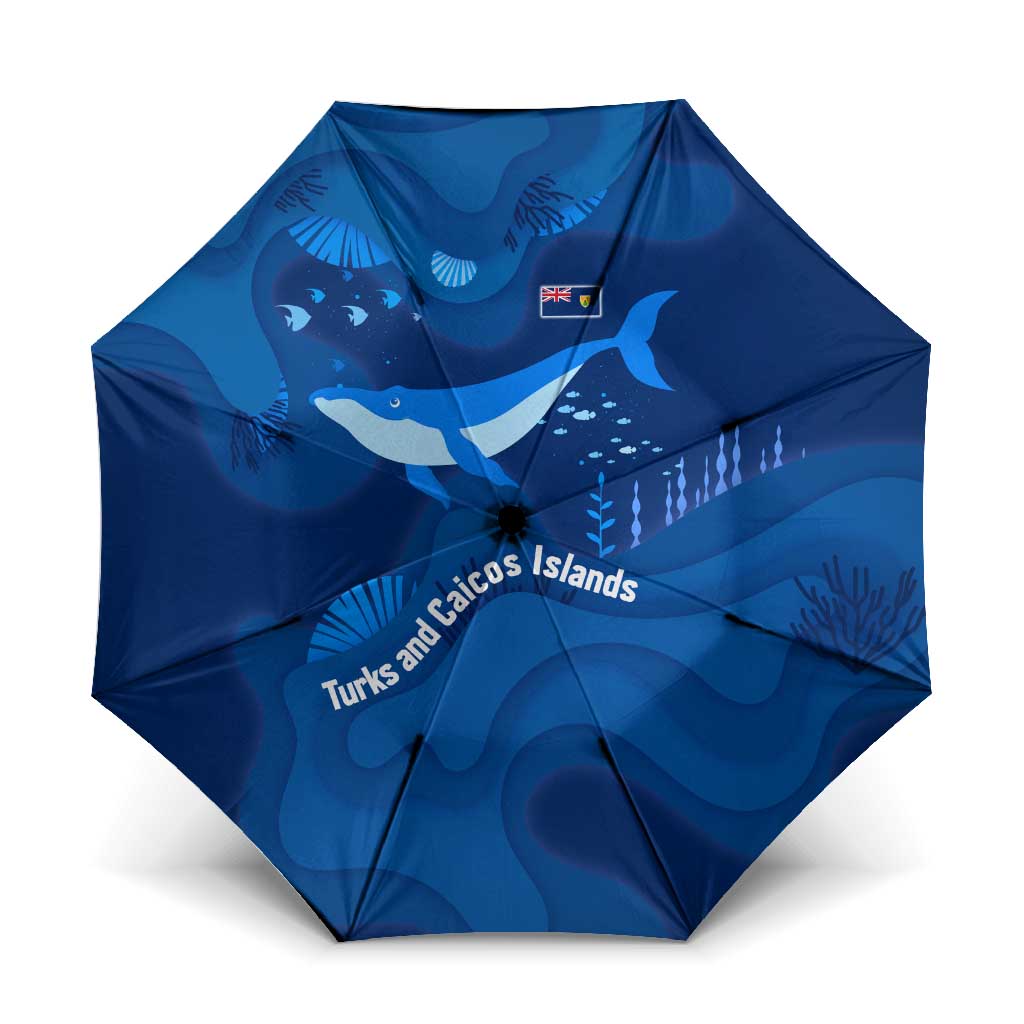 Turks and Caicos Islands Umbrella with Blue Ocean Whale and Coral Reef Design - Wonder Print Shop